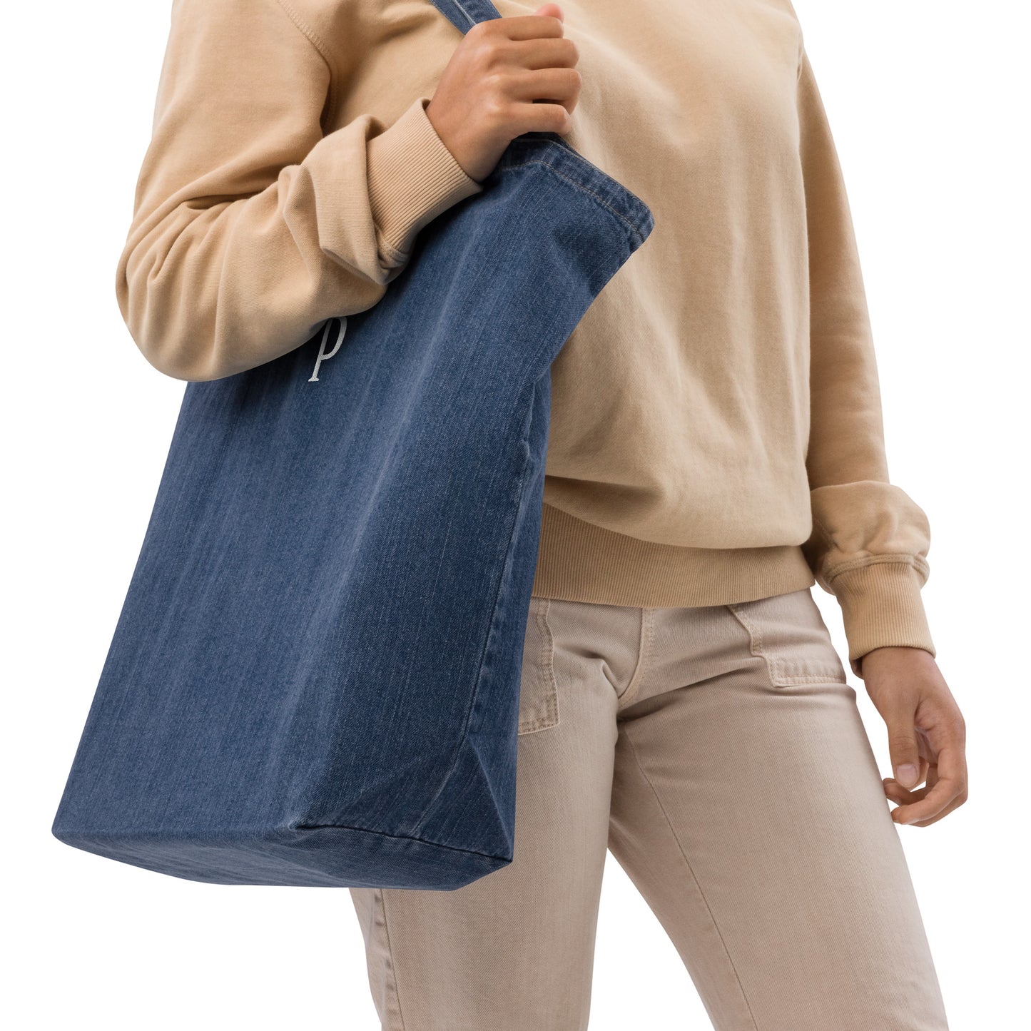 Organic denim tote bag